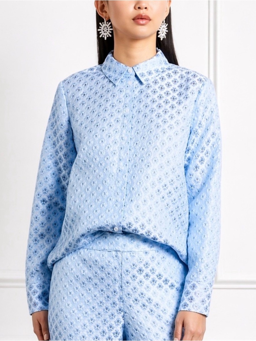 Hill House James jacquard button down w/metallic, light blue, NWOT, M(oversized)